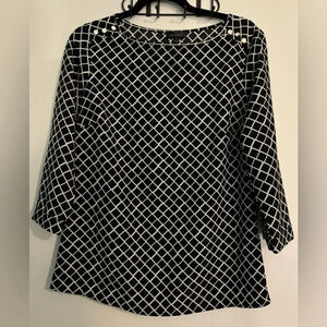 The Limited Womens Black White Tunic Style 3/4 Sleeve Check Pattern Sz Small Top